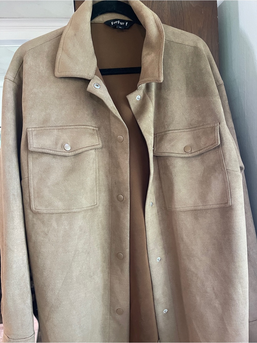 Faux Suede Snap-Front Shacket Jacket Tan Brown - Women's XL
